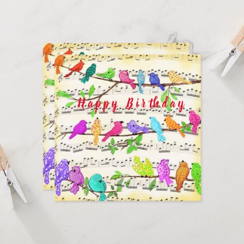 Colorful Musical Birds Song Birthday Card