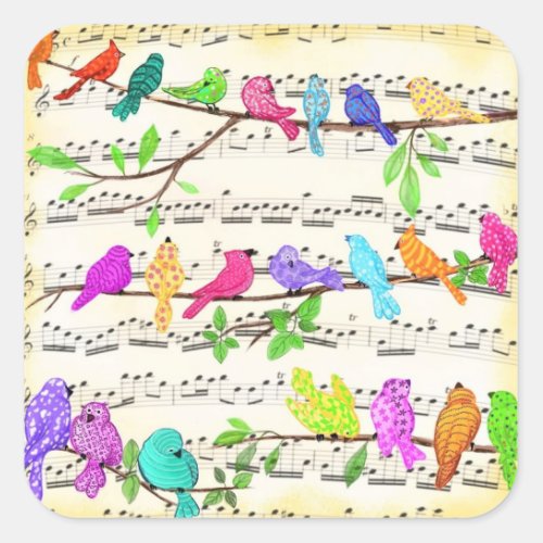 Colorful Musical Birds Sticker Spring