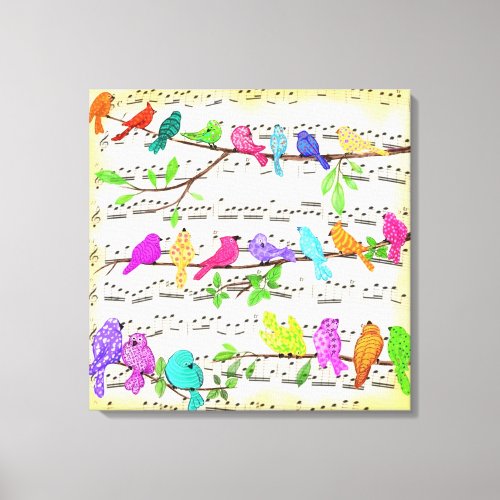 Colorful Musical Birds Symphony Canvas Print Song 