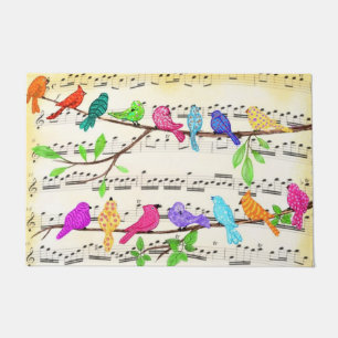 Colorful Musical Birds Symphony Doormat Spring