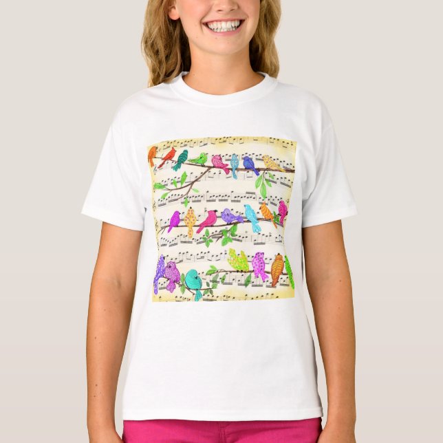 Colorful Musical Birds Symphony - Happy Fun Melody T-Shirt (Front)