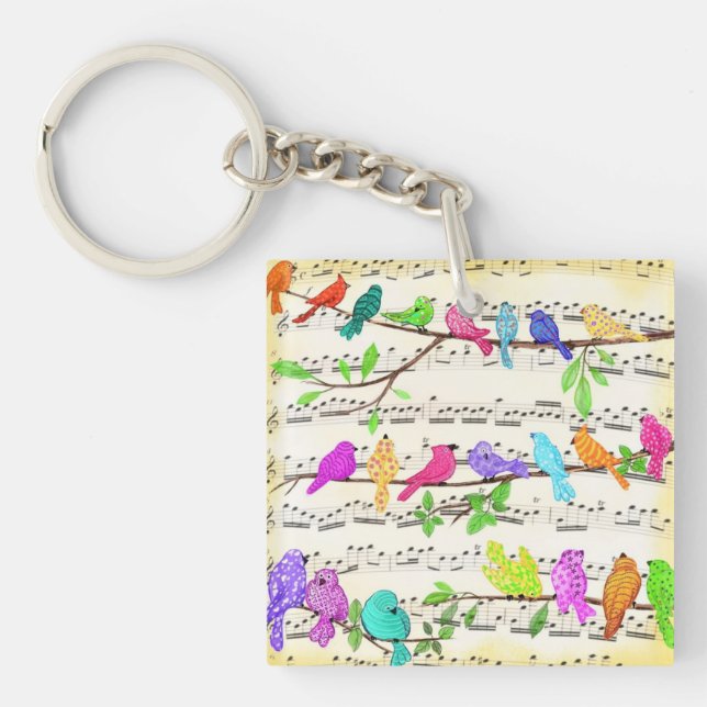 Colorful Musical Birds Symphony Keychain (Front)