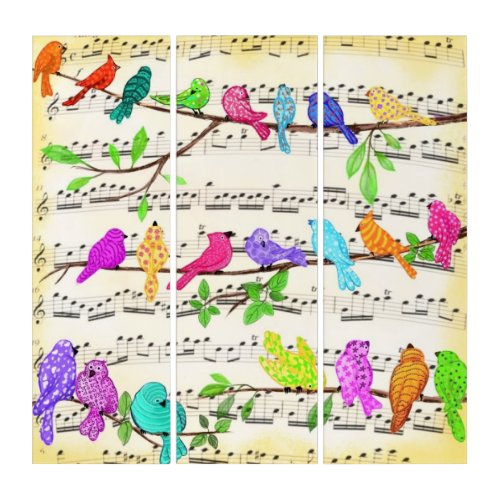 Colorful Musical Birds Symphony Triptych