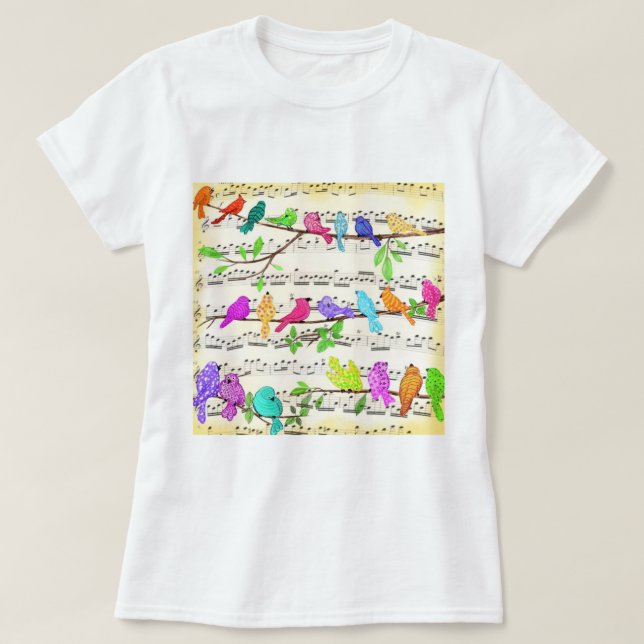 Colorful Musical Birds T-Shirt Spring (Design Front)