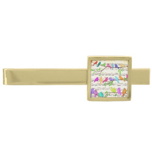 Colorful Musical Birds Tie Bar Spring