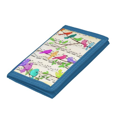 Colorful Musical Birds Trifold Wallet Spring