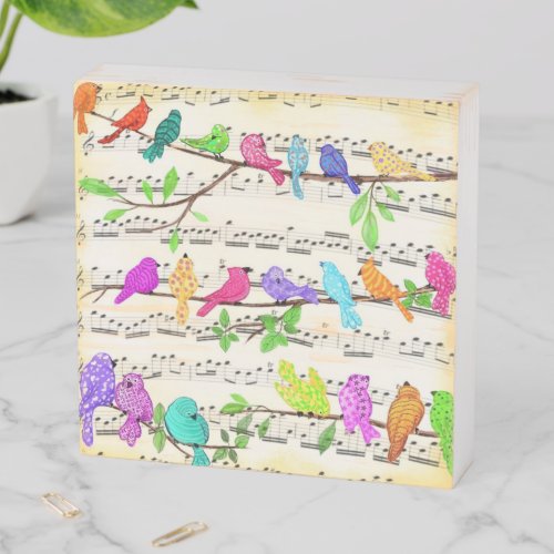 Colorful Musical Birds Wooden Box Sign
