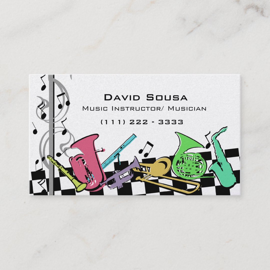 Colorful Musical Instruments Business Card Zazzle