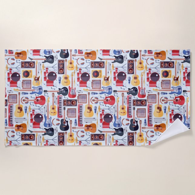 Colorful musical instruments pattern beach towel (Front)