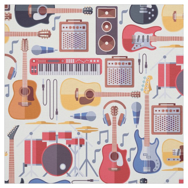 Colorful musical instruments pattern fabric (Swatch)