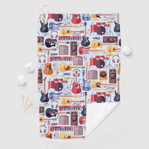 Colorful musical instruments pattern golf towel