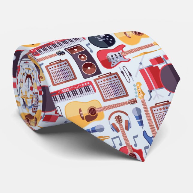 Colorful musical instruments pattern  neck tie (Rolled)