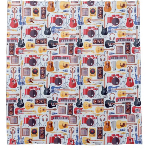 Colorful musical instruments pattern shower curtain
