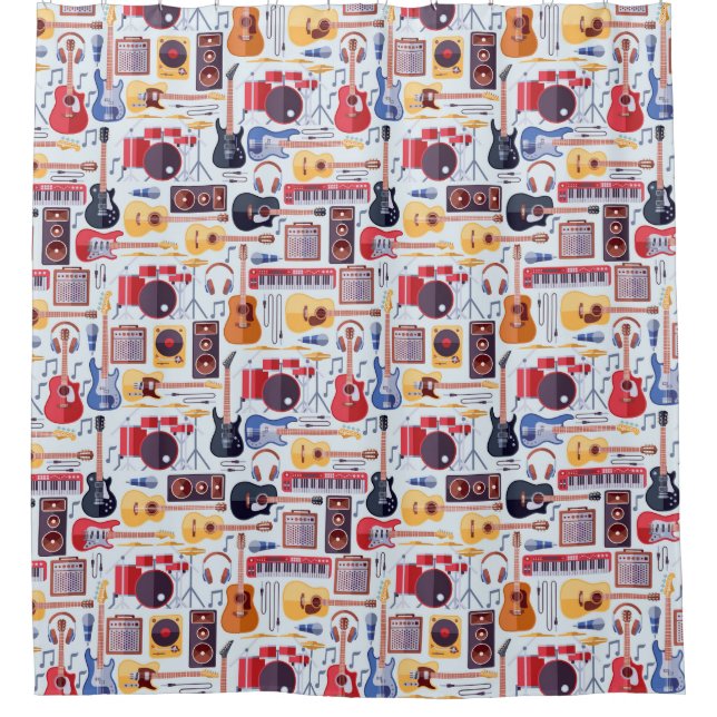 Colorful musical instruments pattern shower curtain (Front)