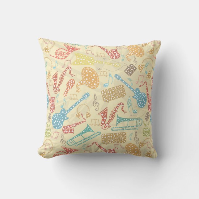 Colorful Musical Instruments Pattern Throw Pillow (Front)
