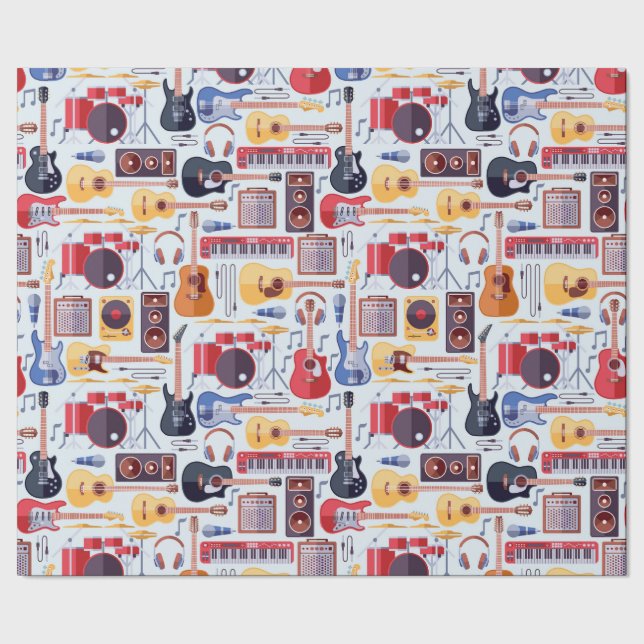 Colorful musical instruments pattern wrapping paper (Seam)