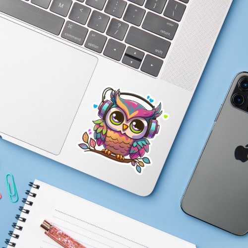 Colorful Musical Lovely Owl on a Tree Sticker