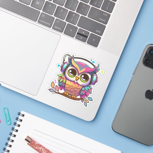 Colorful Musical Lovely Owl on a Tree Sticker