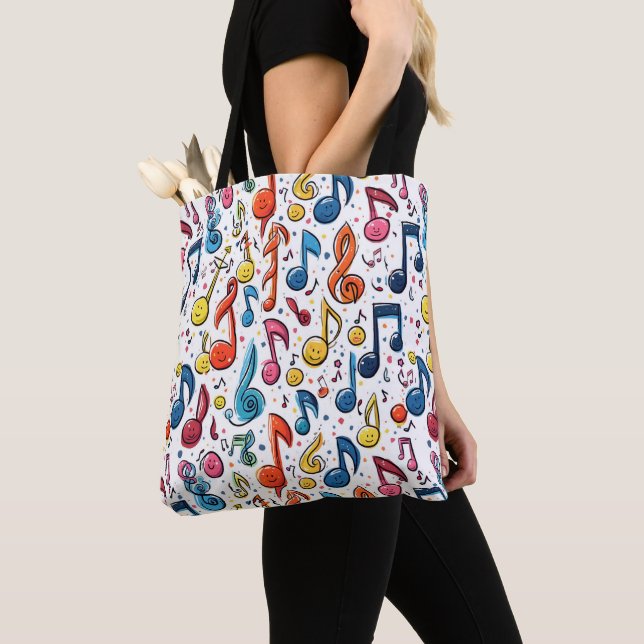 Colorful Musical Note Doodles Tote Bag (Close Up)