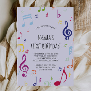 Colorful Musical Note First Birthday Party Invitation