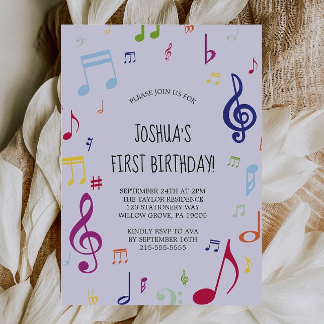Colorful Musical Note First Birthday Party Invitation (Creator Uploaded)