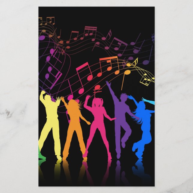 Colorful Musical Notes and Dancers Stationery (Front)