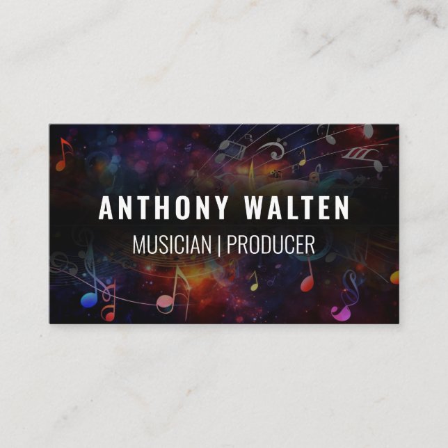 Colorful Musical Notes Background Business Card (Front)
