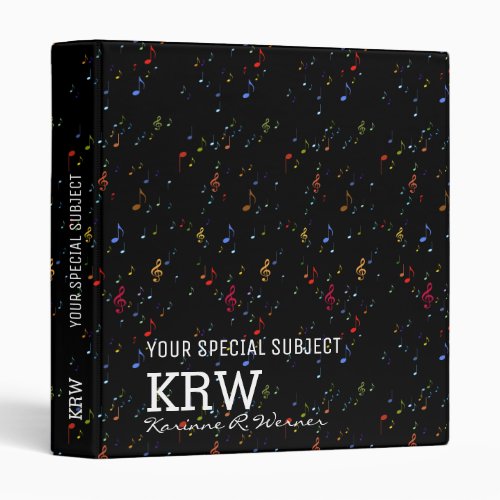 Colorful musical notes black binder to_personalize