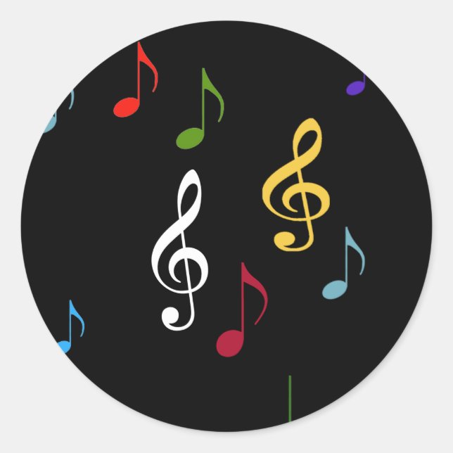 Colorful Musical Notes Classic Round Sticker (Front)