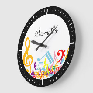 Colorful Musical Notes Large Clock