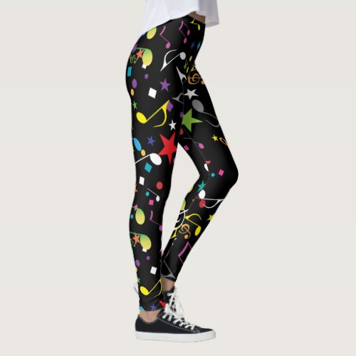 Colorful Musical Notes on Black Leggings