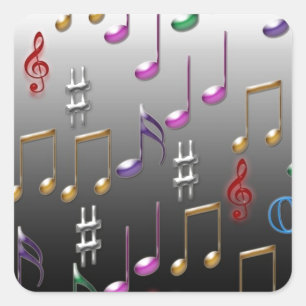 Colorful musical notes on gray background square sticker