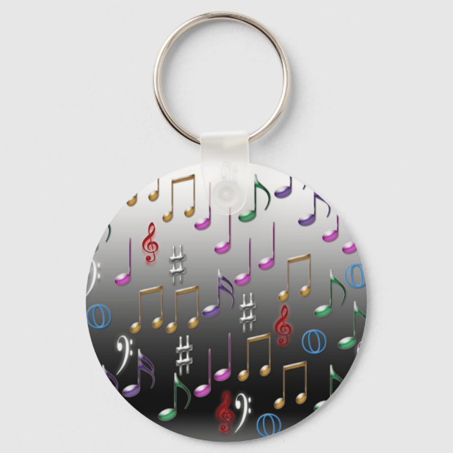 Colorful musical notes on grey background keychain (Front)
