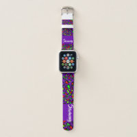 Colorful musical notes on purple apple watch band