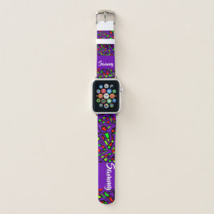 Colorful musical notes on purple apple watch band