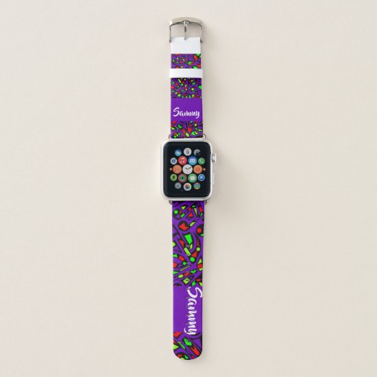 Colorful musical notes on purple apple watch band