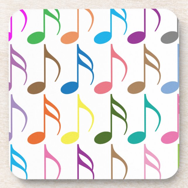 Colorful musical notes pattern drink coaster (Front)