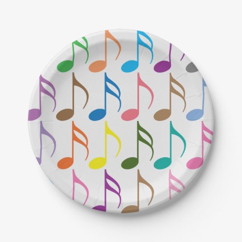 Colorful musical notes pattern paper plates