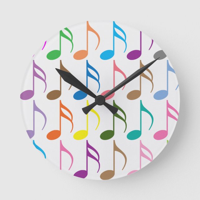 Colorful musical notes pattern round clock (Front)