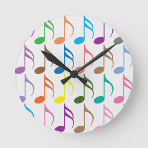 Colorful musical notes pattern round clock
