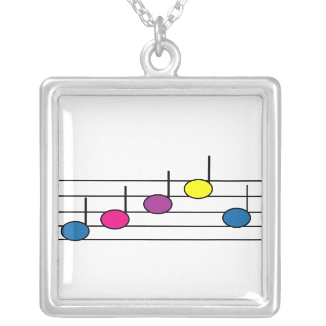 Colorful Musical Notes Pattern Silver Plated Necklace (Front)