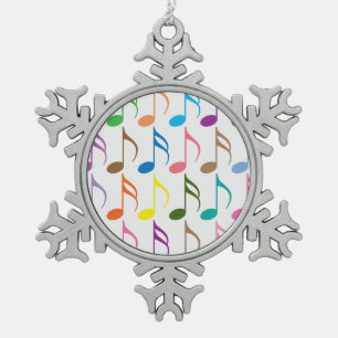 Colorful musical notes pattern snowflake pewter christmas ornament