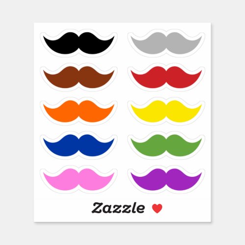 Colorful Mustaches Moustache Funny Humor Set of 10 Sticker