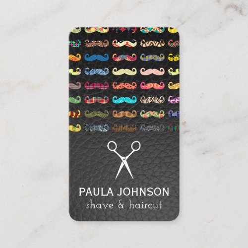 Colorful Mustaches Pattern Leather Business Card