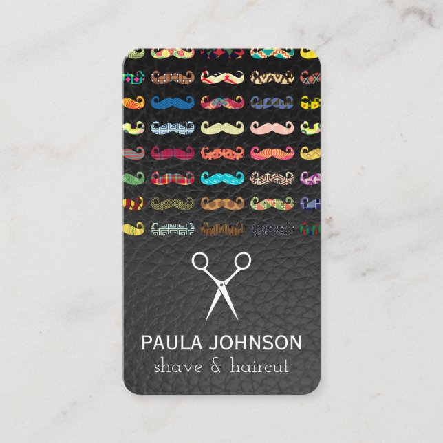Colorful Mustaches Pattern Leather Business Card (Front)