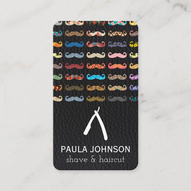 Colorful Mustaches Pattern Leather Pattern Business Card (Front)