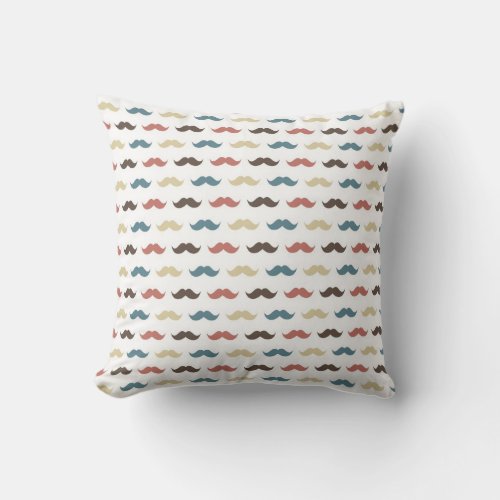 Colorful Mustaches Throw Pillow