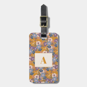Colorful Mustard Floral Custom Initial Travel Luggage Tag