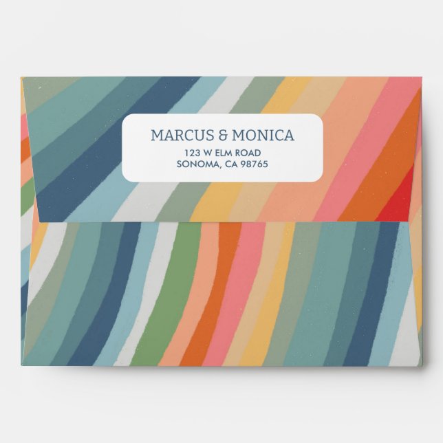Colorful Muted Stripes Cheerful Bold Wedding Envelope (Back (Top Flap))