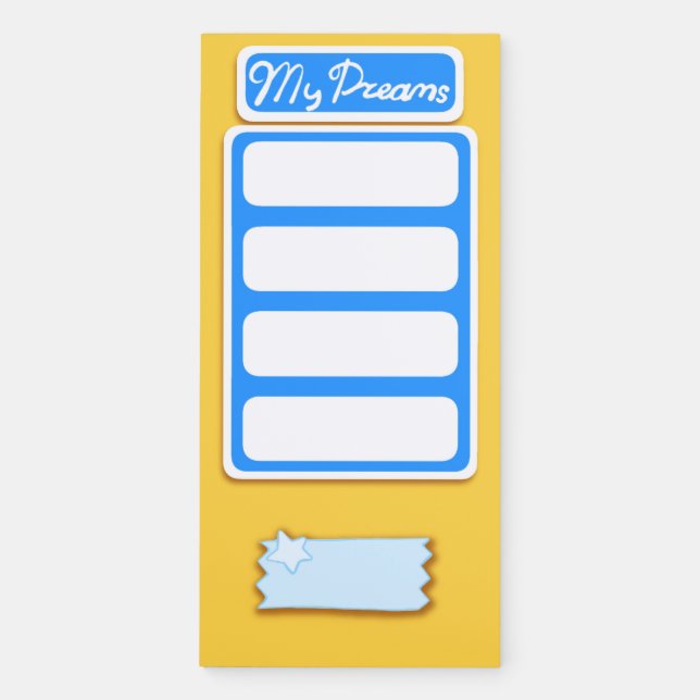 Colorful My Dreams Magnetic Notepad Yellow Blue (Front)
